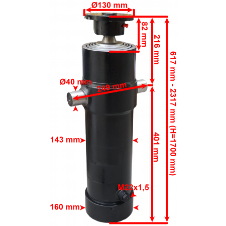 SIŁOWNIK HYDRAULICZNY WYWROTU TELESKOPOWY SKOK 1700 12T L=617 mm + KOŁYSKA